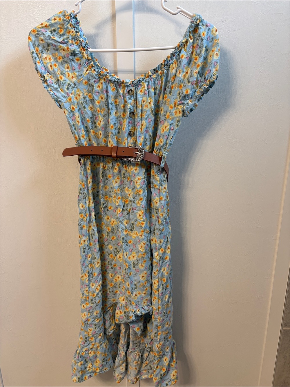 Girls' Light Blue Floral Casual Dress
